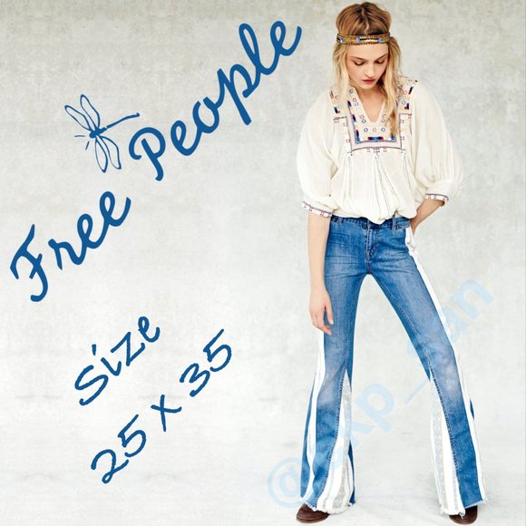 Rare Free People Danica Mid Rise Flare in Blue Sz 25